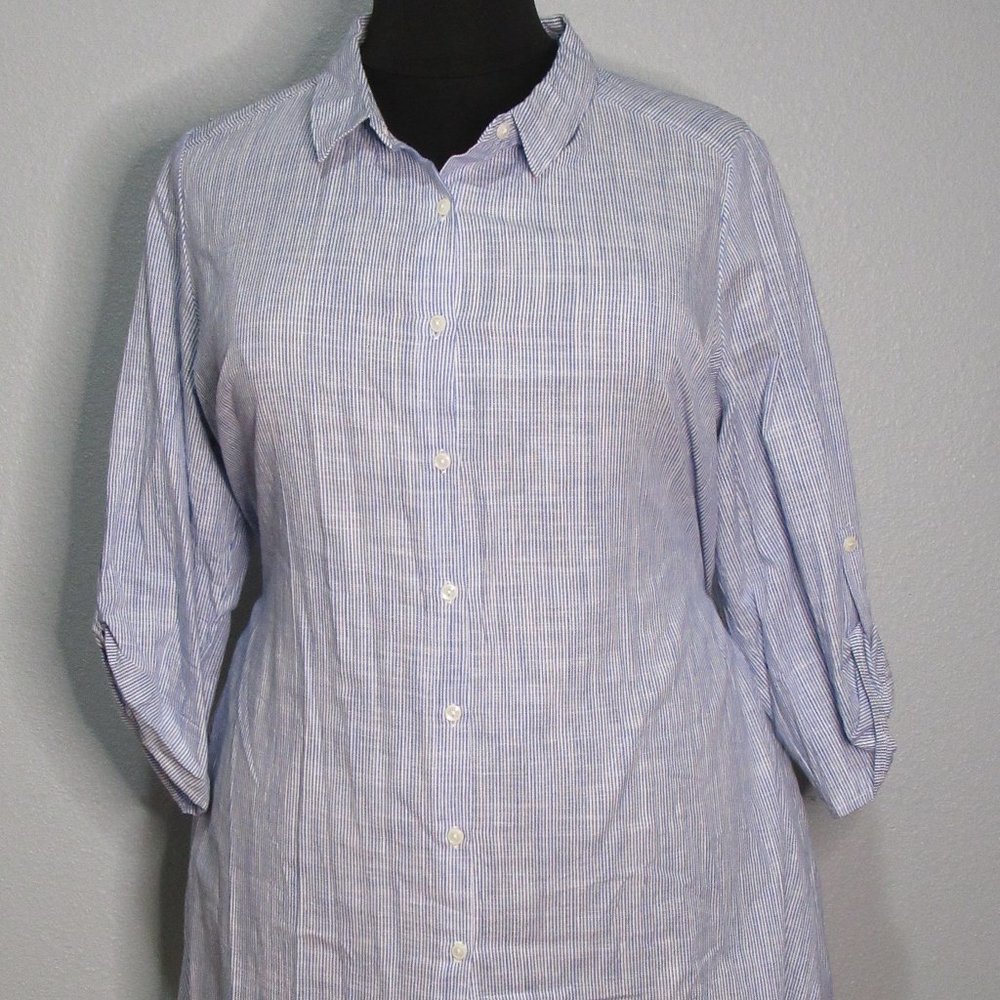 Perceptions Light Blue Striped Midi Shirt Dress